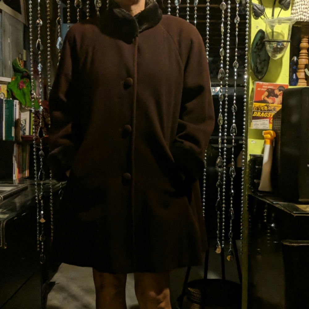 Leslie fay faux fur trim coat